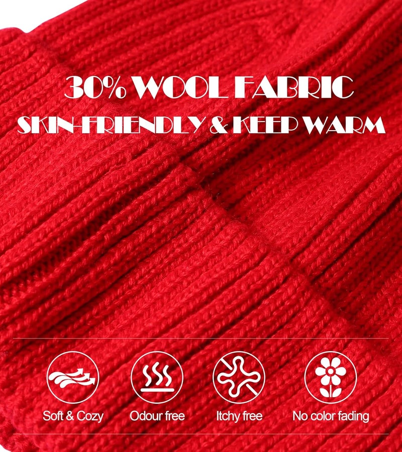 KDVOG Store Kids Merino Wool Beanie Hat,Unisex Children Warm Winter Cuffed Ski Caps Classic Knitted Skull Caps for Boys Girls 7-14Y - Image 3